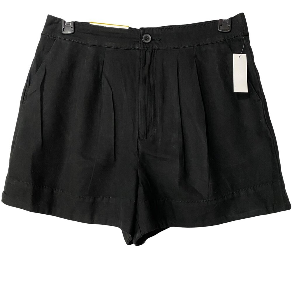 Joie $158 Womens‎ Black Pleated Linen Blend Shorts Elastic Waist SM NWT